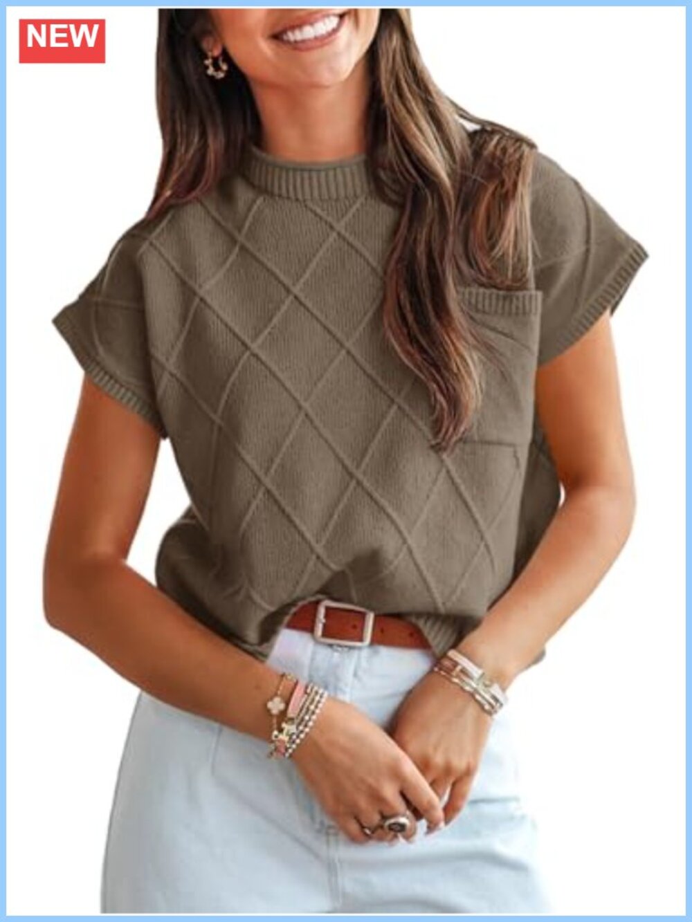 Womens Mock Neck Cap Sleeve Knit Sweater Vest Loose Fit Casual Work Top